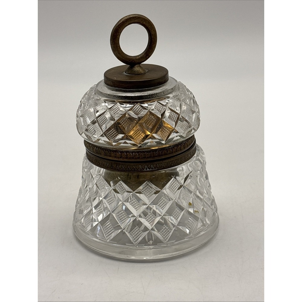 Vintage Crystal Table Lighter With Hinged Lid Gold Toned 4.5" Tall